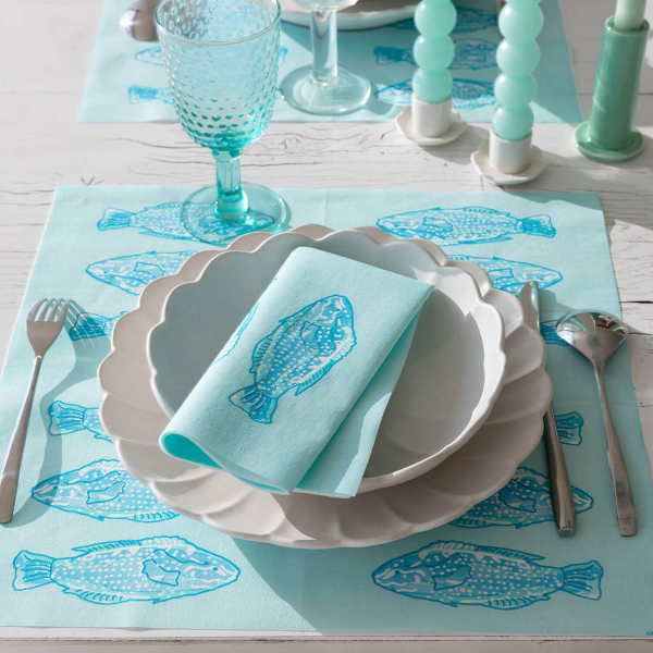 Paviot, Napkin, Poisson Lumineux Bleu, deckchair, blue, beach party, style