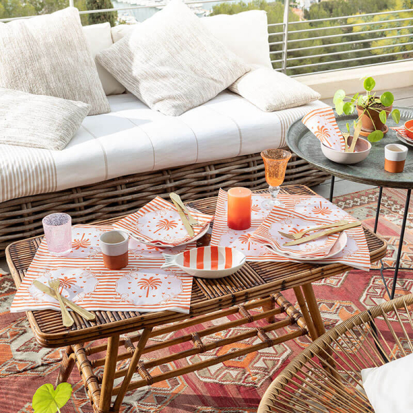 Paviot, Serviette, Sunset bedruckt mit Palme und Herzen, Streifen in orange, style3