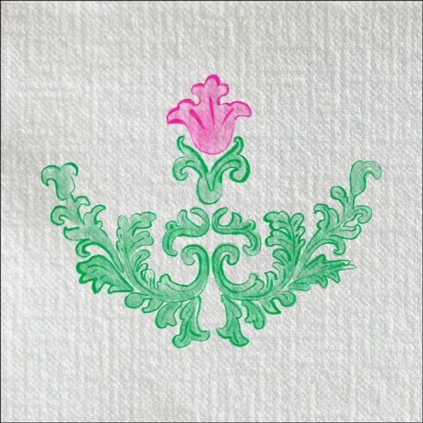 Paviot, Serviette, Trianon vert, weiß bedruckt mit Wiesenblumen, rosa, grün
