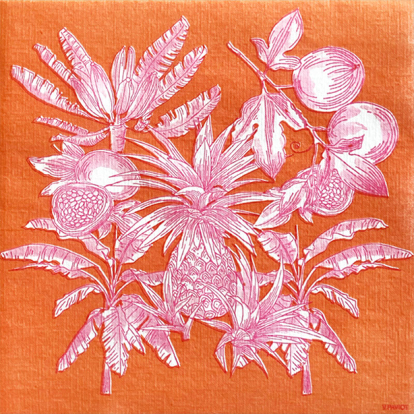 Paviot, Napkin, print FRUITS EXOTIQUE orange