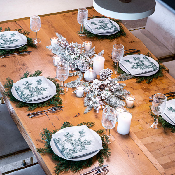Paviot napkin frosted branch, branche givree white-silver-green, style