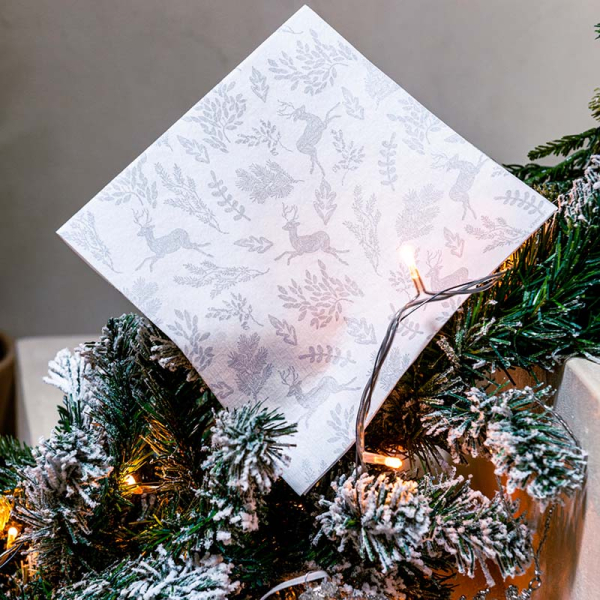 Paviot napkin my little forest, white-silver, style