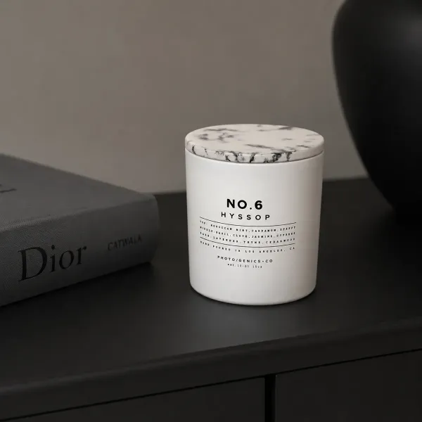 Photo Genics, scented candle, glass No6 Hyssop fragrance, style