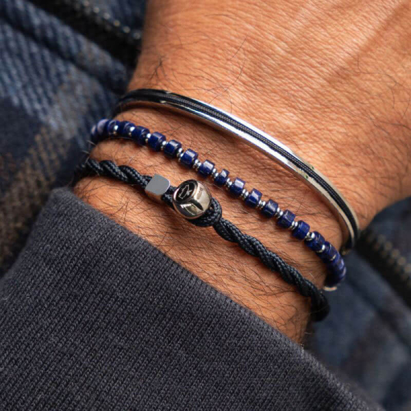 Pig&Hen, Armband Brontide Black Agath, Edelsteine, Edelstahlverschluß Verschluß schwarz, style 2