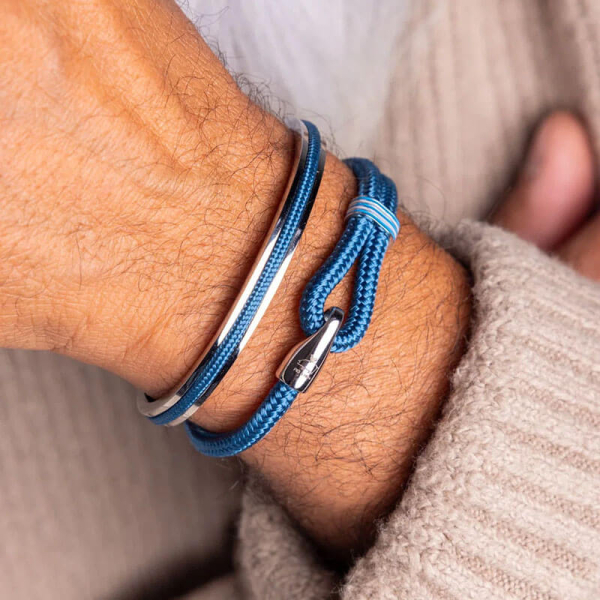 Pig&Hen, Armband Captain Carl • Segeltau ocean blue | silver, Segeltau, Verschluß Schäkel silber, style2