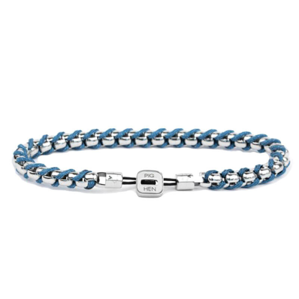 Pig&Hen, Armband Catena Venetian, Segeltau Pigeon Blue I Silver  , Verschluß silber