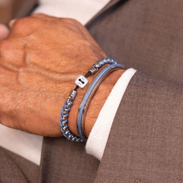 Pig&Hen, Armband Catena Venetian, Segeltau Pigeon Blue I Silver  , Verschluß silber, style