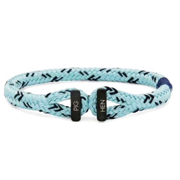 Pig & Hen Armband Icy Ike mit Schackelverschluss,  sky-blue navy | black geflochtenes Nylon