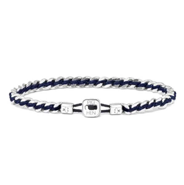 Pig&Hen, Armband Catena Curb, Segeltau navy blau, Verschluß silber