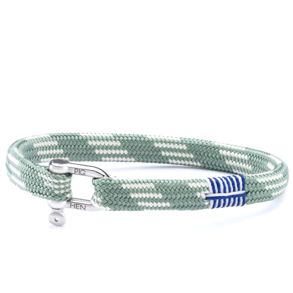 Pig&Hen, Vicious Vik Armband mit Schackelverschluss, geflochtenes Nylon, atlas green cream/silver, front