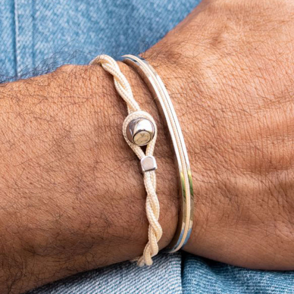 Pig&Hen, Armband Easy Ed, Segeltau ivory, Verschluß silber, style