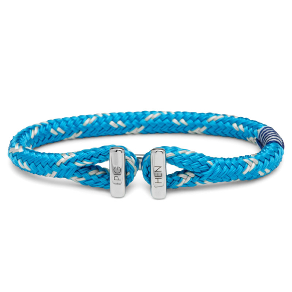 Pig & Hen Armband Icy Ike mit Schackelverschluss,  light blue-ivory geflochtenes Nylon