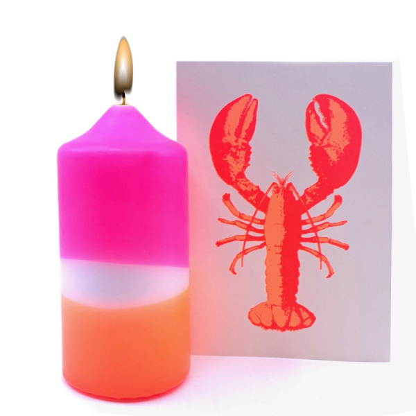Pink Stories • Grußkarte Lobster, Neon Siebdruck, Farbe weiss, Druck rot orange, mit Umschlag, style