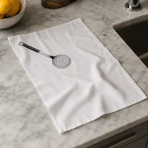 pret a tacher white dishtowel print with  ladle, style