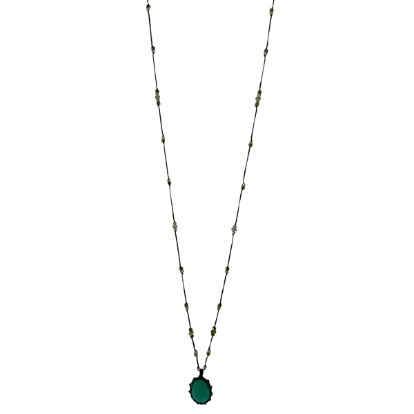 Sharing Bijoux Tibet Halskette Green Onyx in ganzer Länge von ca. 77 cm