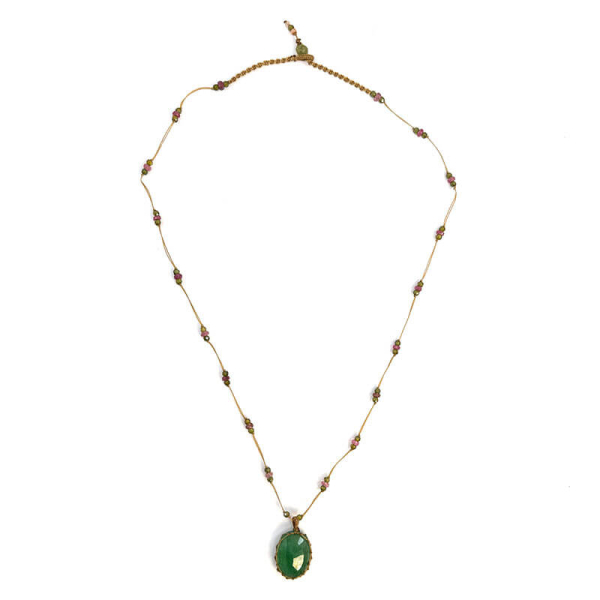 Sharing Kurze Halskette green Strawberry Quarz