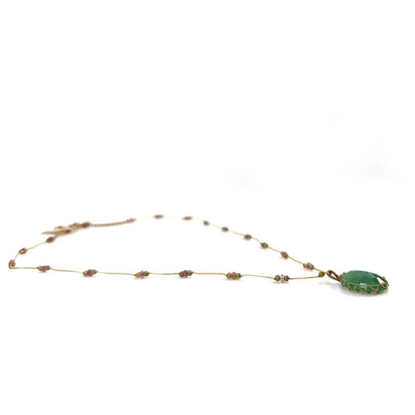 Sharing Kurze Halskette green Strawberry Quarz, seitlich