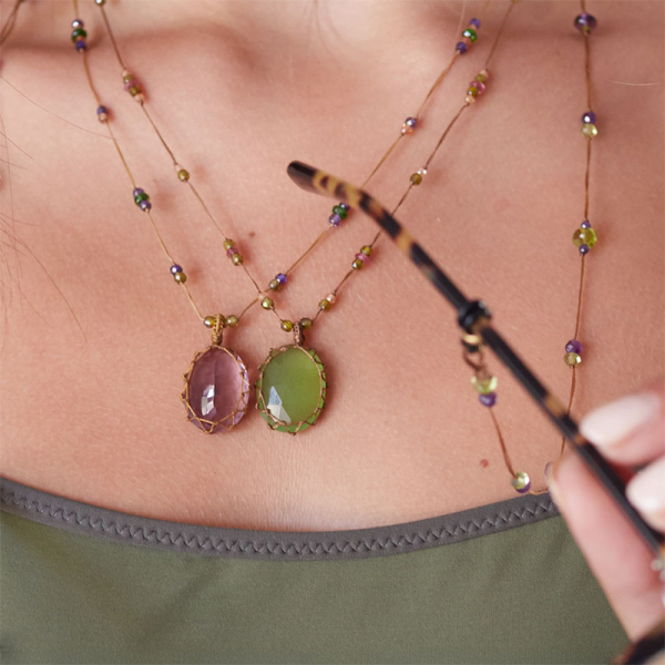 Sharing Kurze Halskette green Strawberry Quarz, style