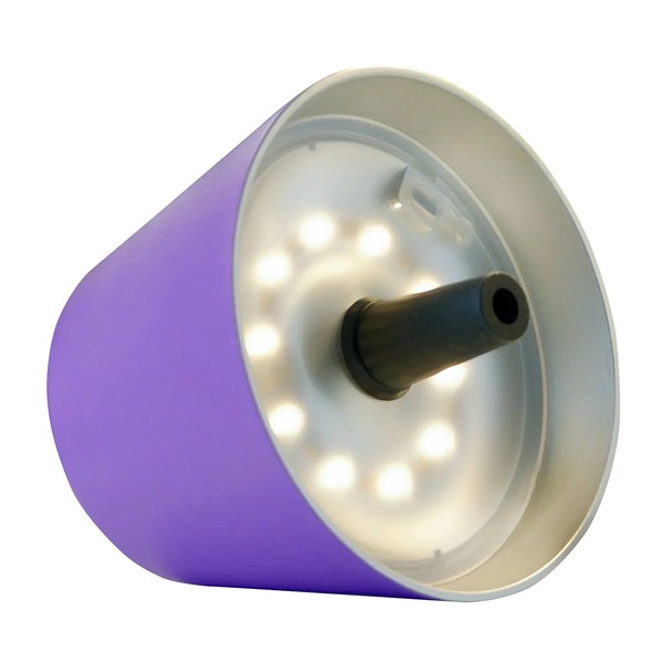 Sompex TOP 2.0 Flieder in Nahaufnahme mit warmweißen LEDs und konischem schwarzem Silikonstopfen