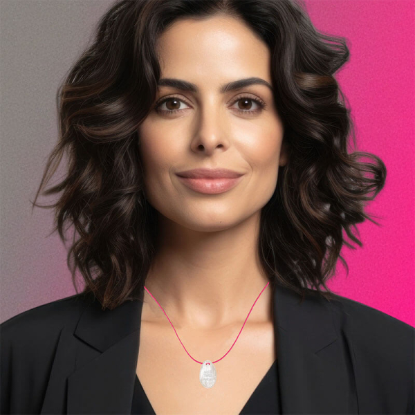 Sorbet Island, Halskette,Perlmutt Anhänger, Kordel neon pink, Aussage good times ahead, style