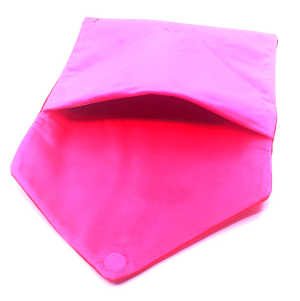 Sorbet Island, Velvet Envelope Bag, Unterarm Clutch pink , Stickerei rot NOW, offen