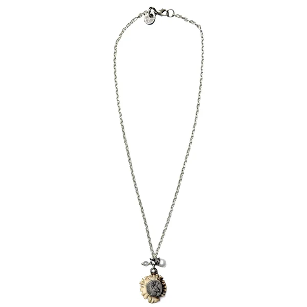 Versilberte S Punkt Spangemacher Gliederkette mit Mini-Rehrose, Länge 52 cm