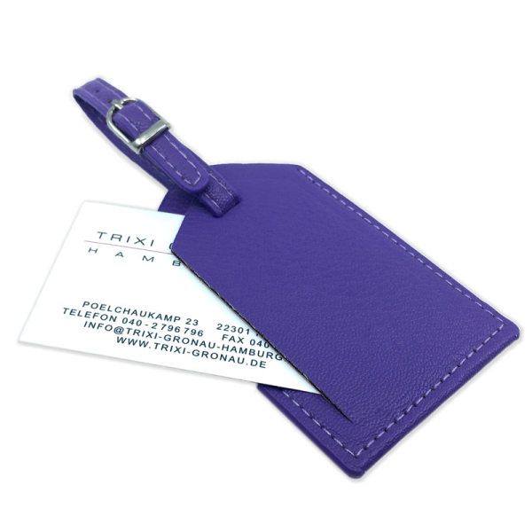 Trixi Gronau Carrys,leather luggage tag, violet, front