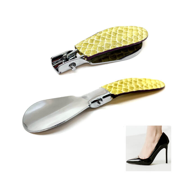 Trixi Gronau travel shoehorn, Cedric, stainless steel, leather Dakar limone, style