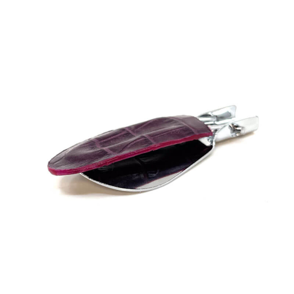 Trixi Gronau travel shoehorn, Cedric, stainless steel, leather Dakar purple, closed front