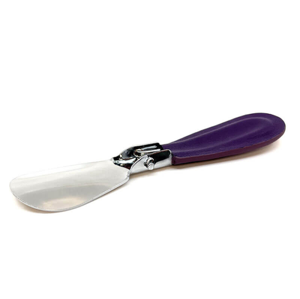 Trixi Gronau Schuhanzieher Cedric, Edelstahl, Ledergriff Dollaro purple, Rückseite offen