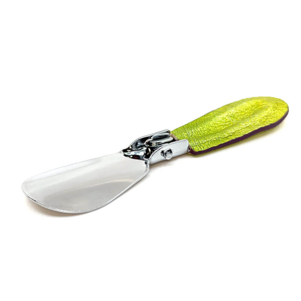 Trixi Gronau Schuhanzieher Cedric, Edelstahl, Ledergriff Metallic limone, Rückseite offen