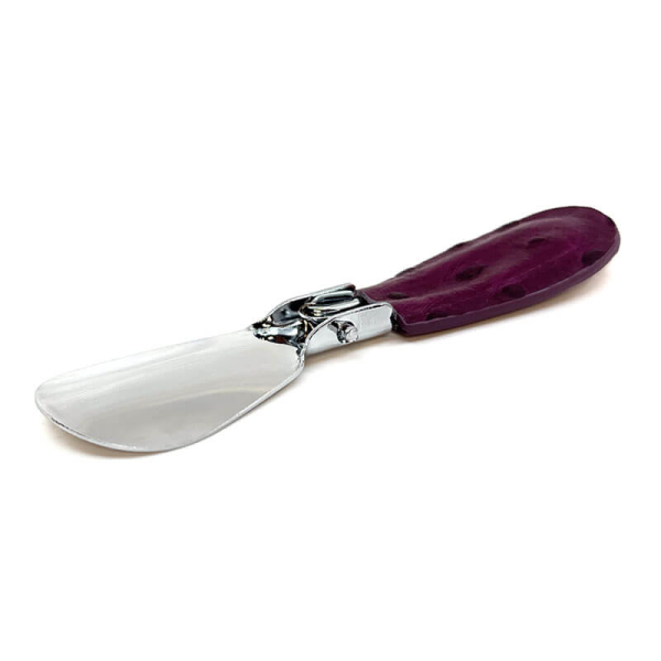 Trixi Gronau Schuhanzieher Cedric, Edelstahl, Ledergriff Strauss purple, offen Rückseite