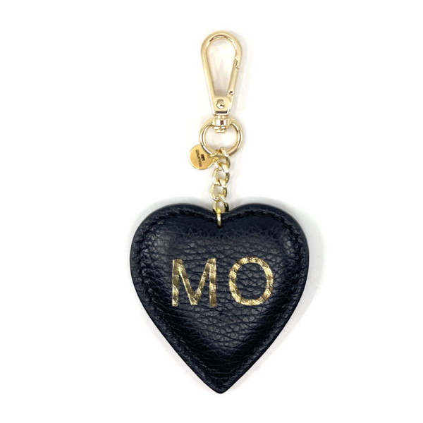 Trixi Gronau leather key fob Coeur black front, hotfoil stamping gold