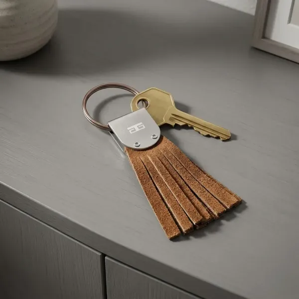 Key chain, stainless steel satin, suede brown, Trixi Gronau, style