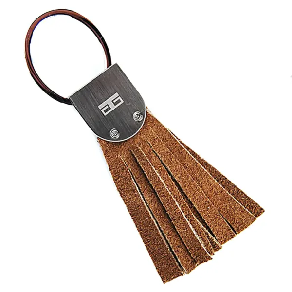 Key chain, stainless steel satin, suede brown, Trixi Gronau