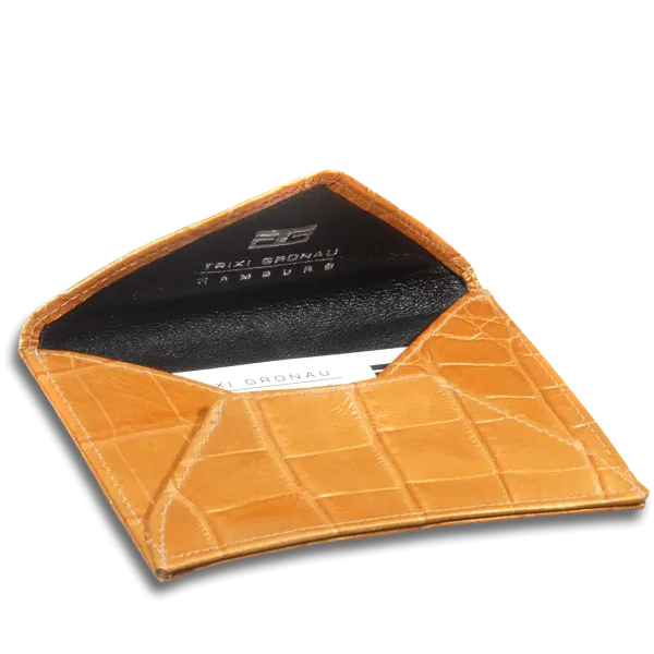 Trixi Gronau, MIRA, mini envelope for businesscards, fine printed calfskin, orange, open