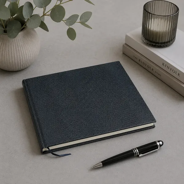 Nane, leather guestbook, lizard pattern blue, Trixi Gronau, style