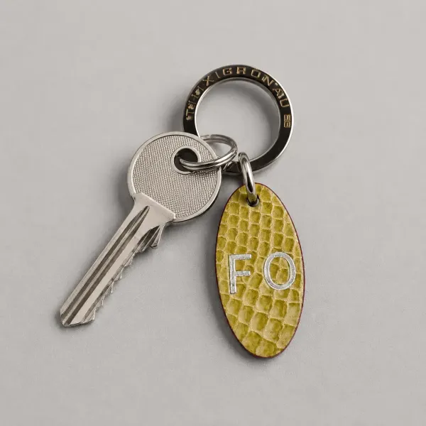 Trixi Gronau leather key fob Urbany Dakar, Croco embossing lemon, embossing copper, schluessel