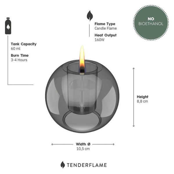 Tenderflame Kerze Globus Geschenkset graphite,  Brennzeit