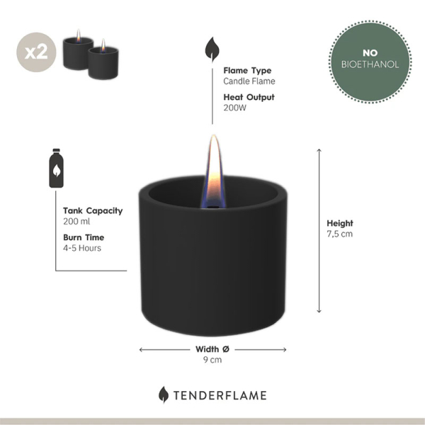 Tenderflame Kerzen Breeze 8 Keramik schwarz, 2-er Pack, detail