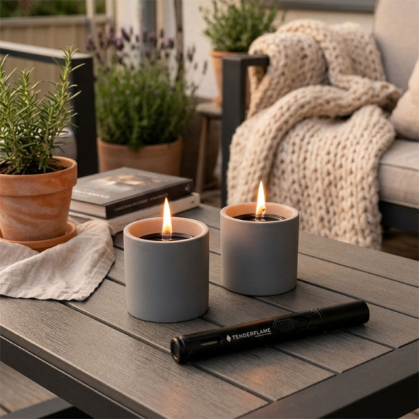 Tenderflame Kerzen Breeze 8 Keramik grau 2-er Pack, style