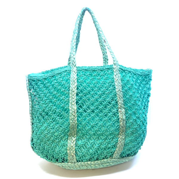 Tote Bag, Vimoda, La Plage, turquoise, Jute, Stitching La Plage, back