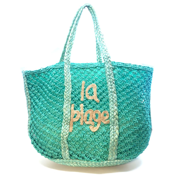 Tote Bag, Vimoda, La Plage, turquoise,, Jute, Stitching Weekend,front