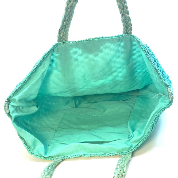 Tote Bag, Vimoda, La Plage, turquoise,, Jute, Stitching La Plage,inside