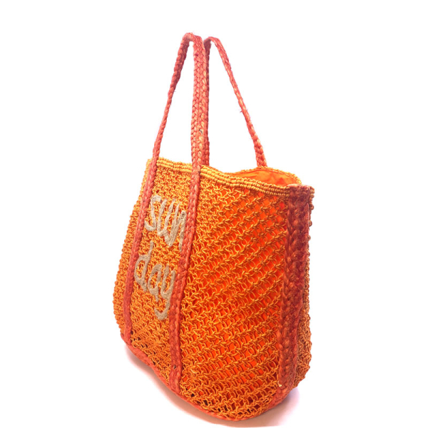 Tote Bag, Vimoda, Sun Day, orange, Jute, Stitching Sunday, side