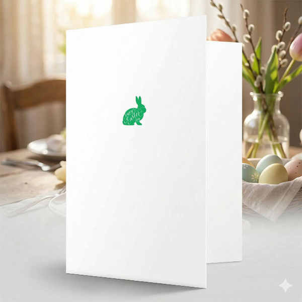 Trixi Gronau • Osterkarte Hase grün, weiße Karte, Happy Easter Day, Heißfolienprägung, style