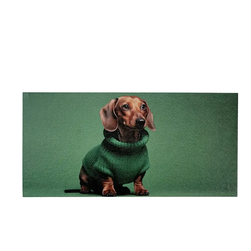 TRIXI GRONAU Mini-Weihnachtskarte Dackel auf grünem Hintergrund