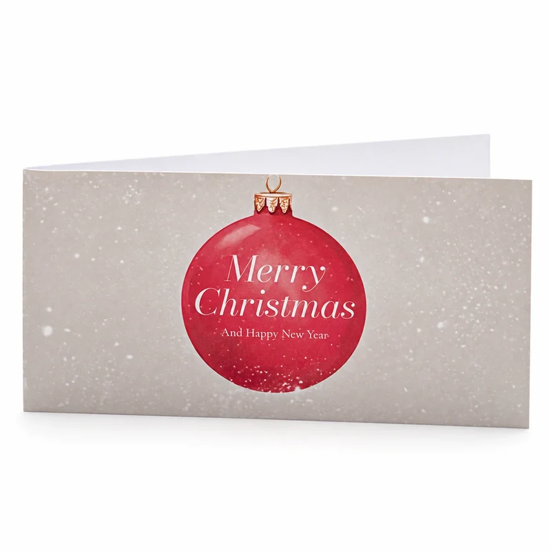 TRIXI GRONAU Mini-Weihnachtsklappkarte mit roter Weihnachtskugel und Merry Christmas Happy New Year Gruß
