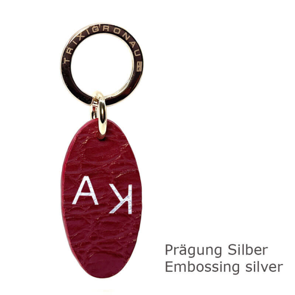 Trixi-Gronau Leder Schlüsselannhänger Urbany Crocoprägung aubergine, Prägung silber