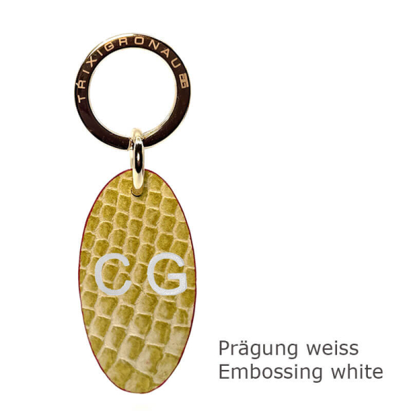 Trixi-Gronau Leder Schlüsselannhänger Urbany Crocoprägung limone, gelb-grün, Prägung weiß